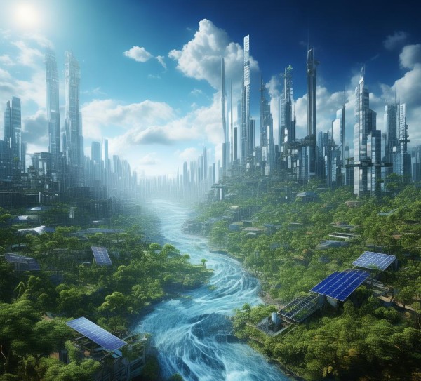 大气蓝色，科技与自然的未来图景